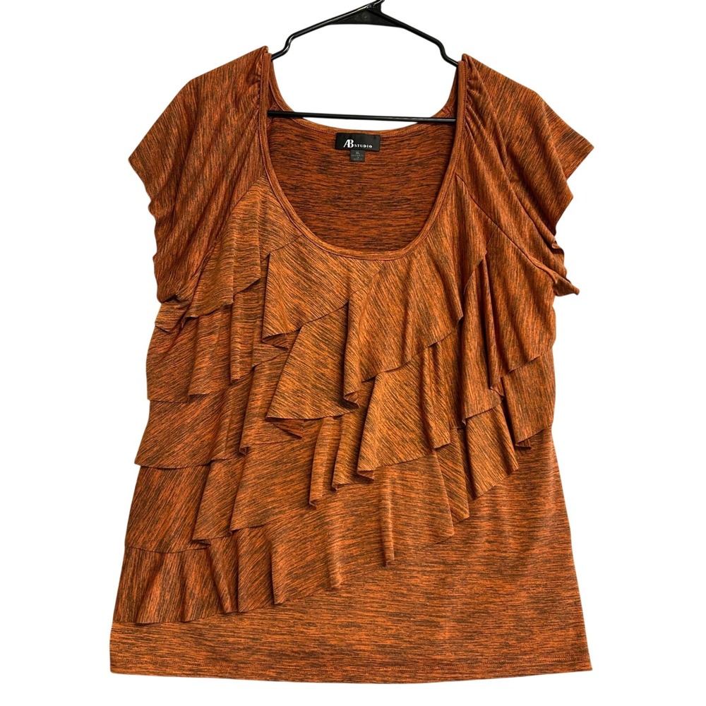 Coquette Romantic Pretty Girl Women's Top XL‎ Burnt Orange Tiered Ruffle Flowy